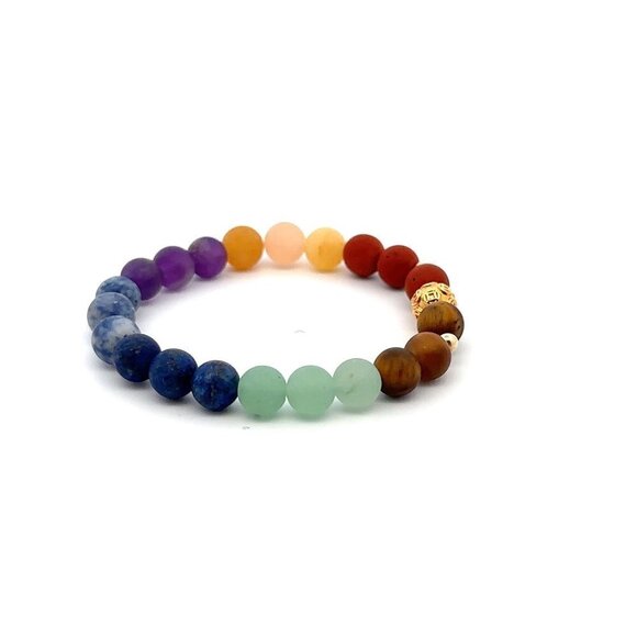 18K Gold Money Ball Lucky Charm Beads Bracelet Gemstones Matte Chakra 6mm - Picture 4 of 5